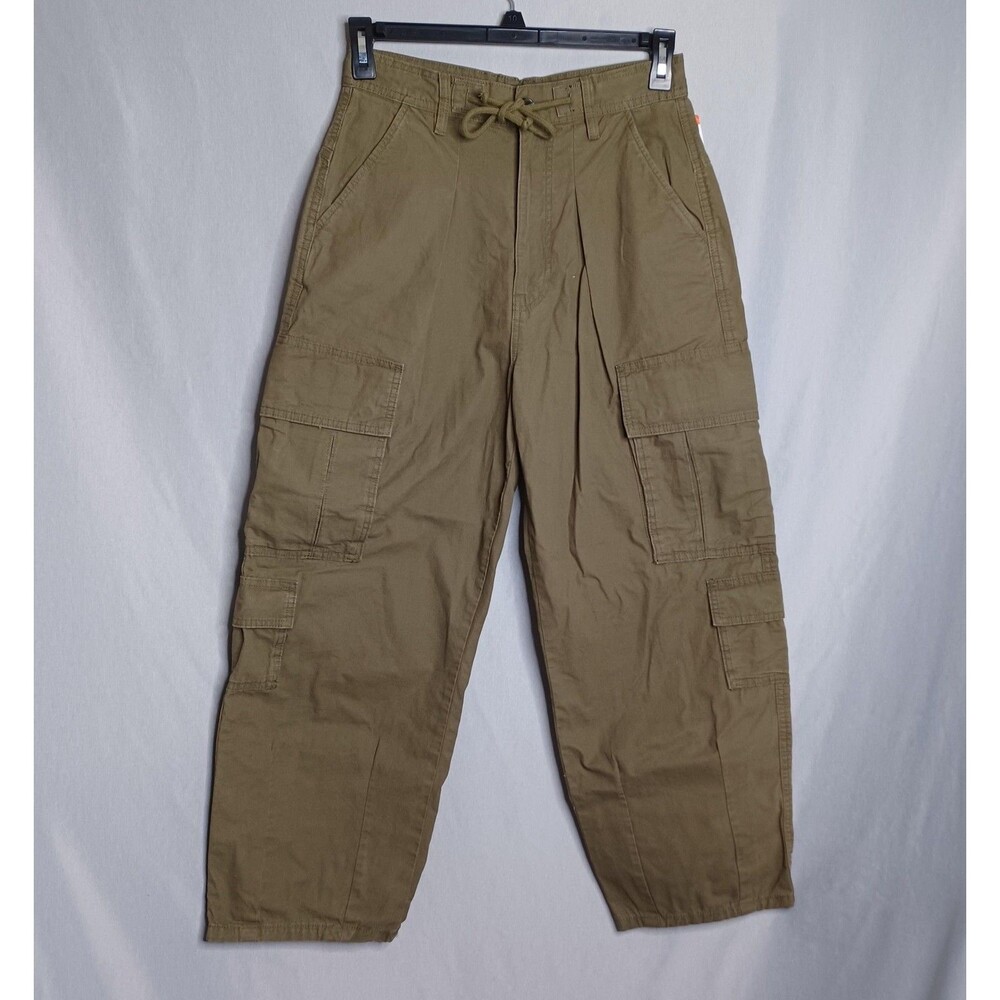 Zara Pants Womens 2 Olive Cargo Twill Pleated Relaxed Adjustable Waist Casual